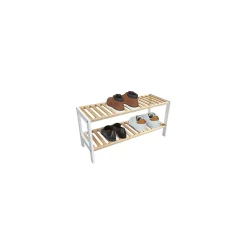 Étagère à chaussures avec 2 niveaux en bambou blanc 70 x 26 x 33,5 cm