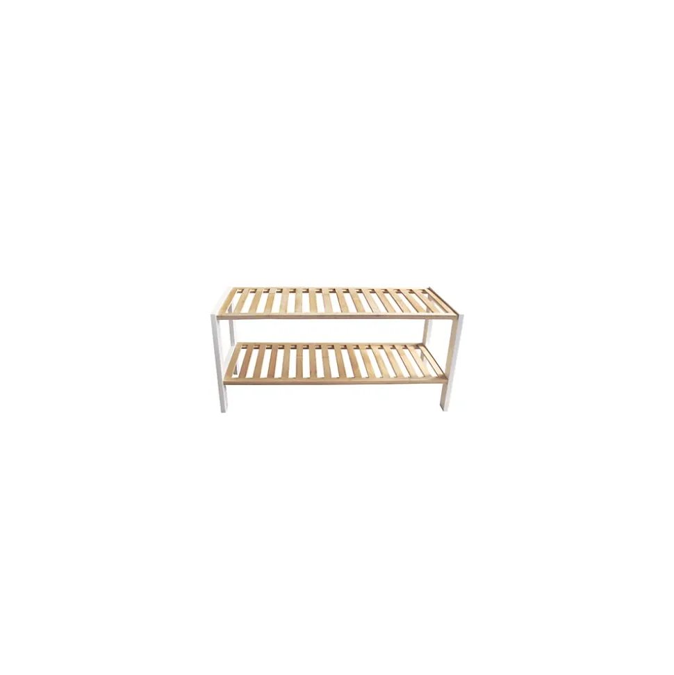 Étagère à chaussures avec 2 niveaux en bambou blanc 70 x 26 x 33,5 cm