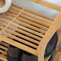 Étagère à chaussures bambou 3 étagères style naturel dim. 76L x 33l x 51H cm