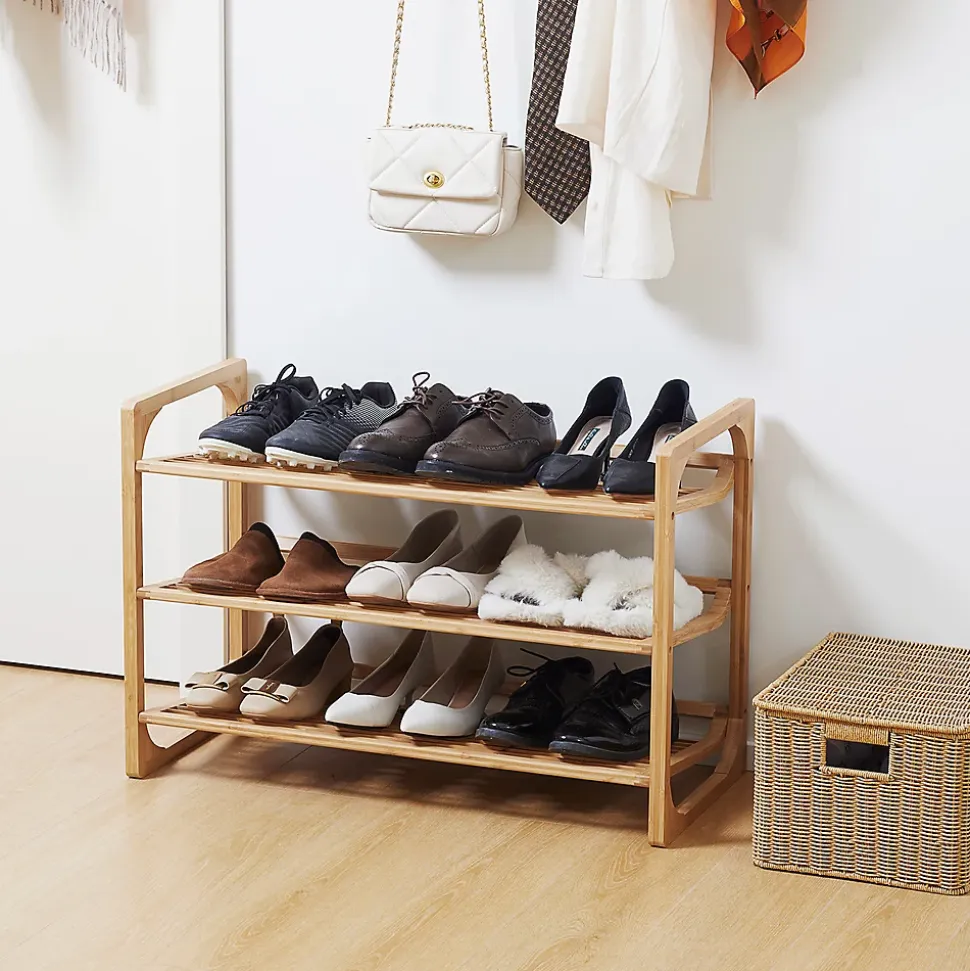 Étagère à chaussures bambou 3 étagères style naturel dim. 76L x 33l x 51H cm