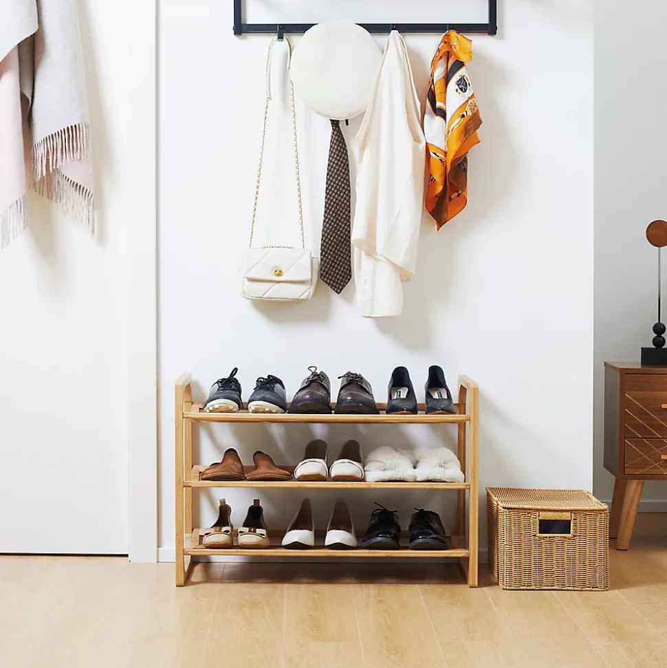 Étagère à chaussures bambou 3 étagères style naturel dim. 76L x 33l x 51H cm