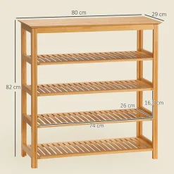 Étagère à chaussures en bambou 5 niveaux - meuble à chaussures bambou - 80 x 29 x 82 cm