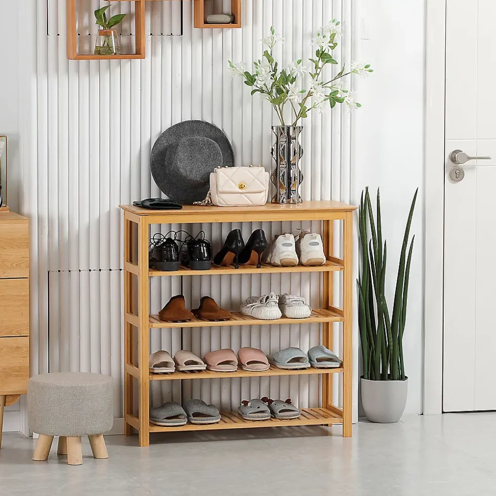 Étagère à chaussures en bambou 5 niveaux - meuble à chaussures bambou - 80 x 29 x 82 cm