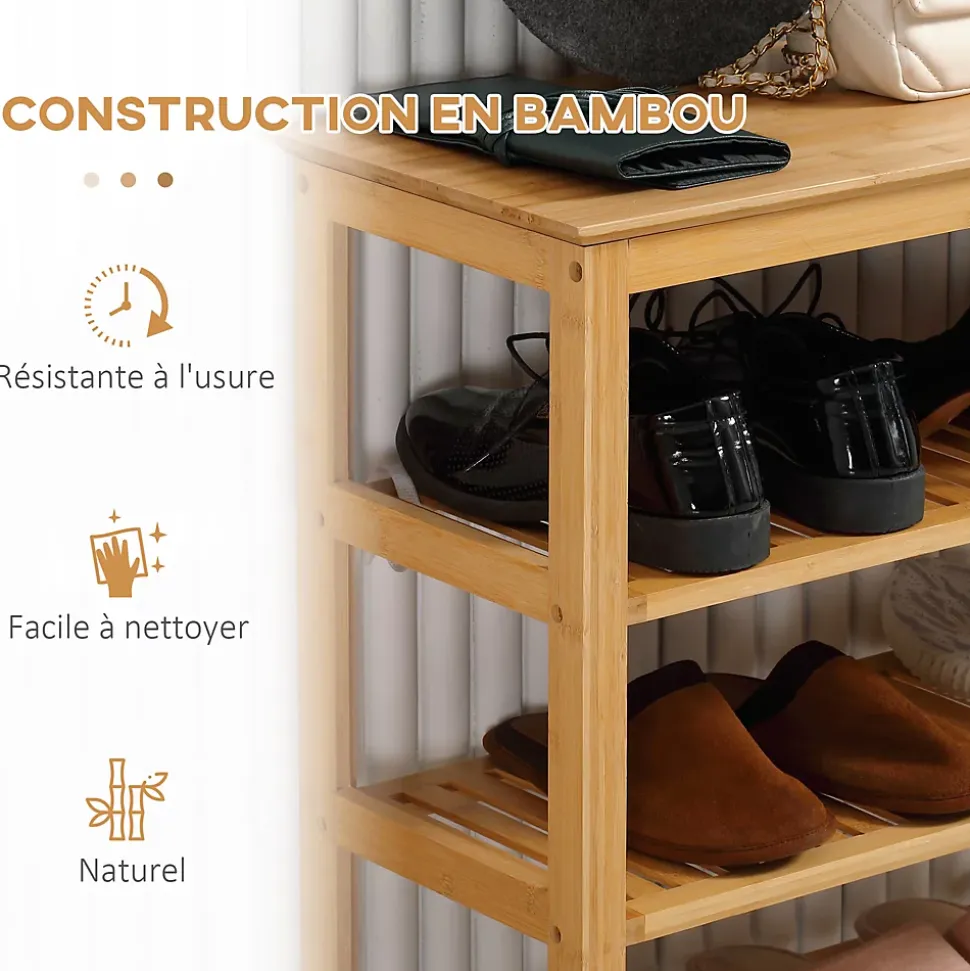 Étagère à chaussures en bambou 5 niveaux - meuble à chaussures bambou - 80 x 29 x 82 cm