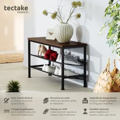 Étagère à chaussures Style industrie 755x305x455cm Bois foncé