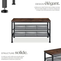 Étagère à chaussures Style industrie 755x305x455cm Bois foncé