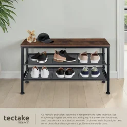 Étagère à chaussures Style industrie 755x305x455cm Bois foncé