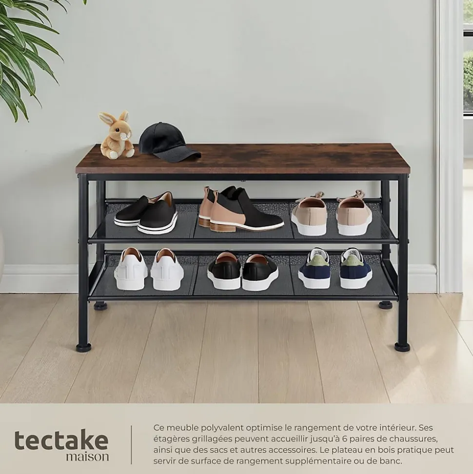 Étagère à chaussures Style industrie 755x305x455cm Bois foncé