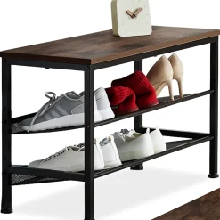 Étagère à chaussures Style industrie 755x305x455cm Bois foncé
