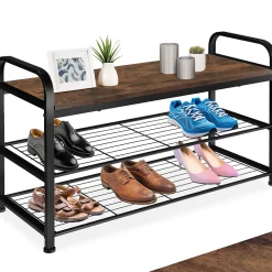 Étagère à chaussures Style industriel 91x36x55 cm Bois foncé
