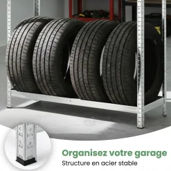Étagère à pneus de garage en métal 120 cm 3 niveaux galvanisée argent 120x40x180 cm