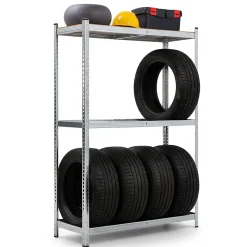 Étagère à pneus de garage en métal 120 cm 3 niveaux galvanisée argent 120x40x180 cm