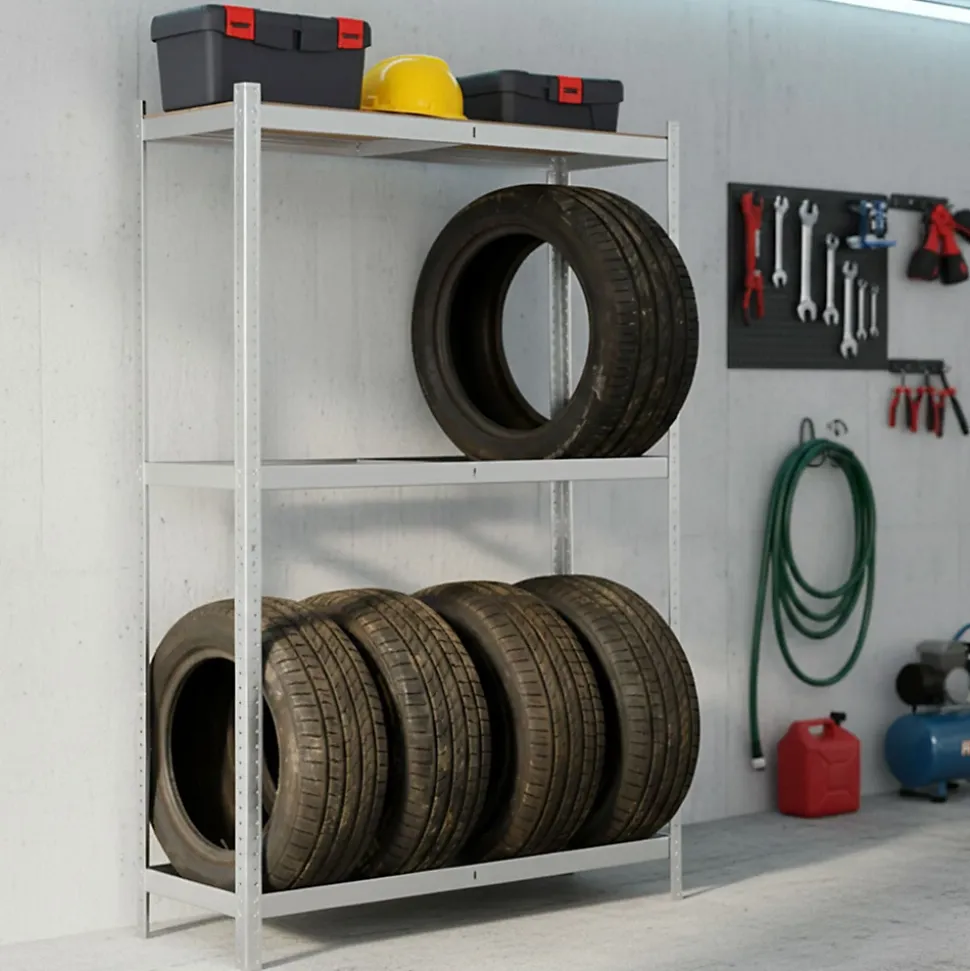 Étagère à pneus de garage en métal 120 cm 3 niveaux galvanisée argent 120x40x180 cm