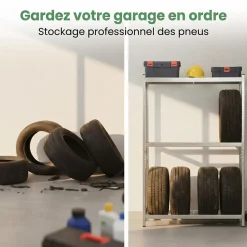 Étagère à pneus de garage en métal 120 cm 3 niveaux galvanisée argent 120x40x180 cm