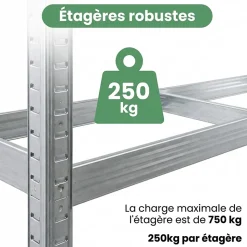 Étagère à pneus de garage en métal 120 cm 3 niveaux galvanisée argent 120x40x180 cm
