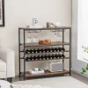 étagère à Vin Horizontal avec 4 Rangées de Porte Verres et 3 étagères de Rangement 5 Niveaux pour 22 Bouteilles de Vin