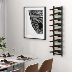 Étagère à Vin Murale pour 9 Bouteilles Porte Bouteilles Suspendu en Métal Casier à Vin Style Moderne