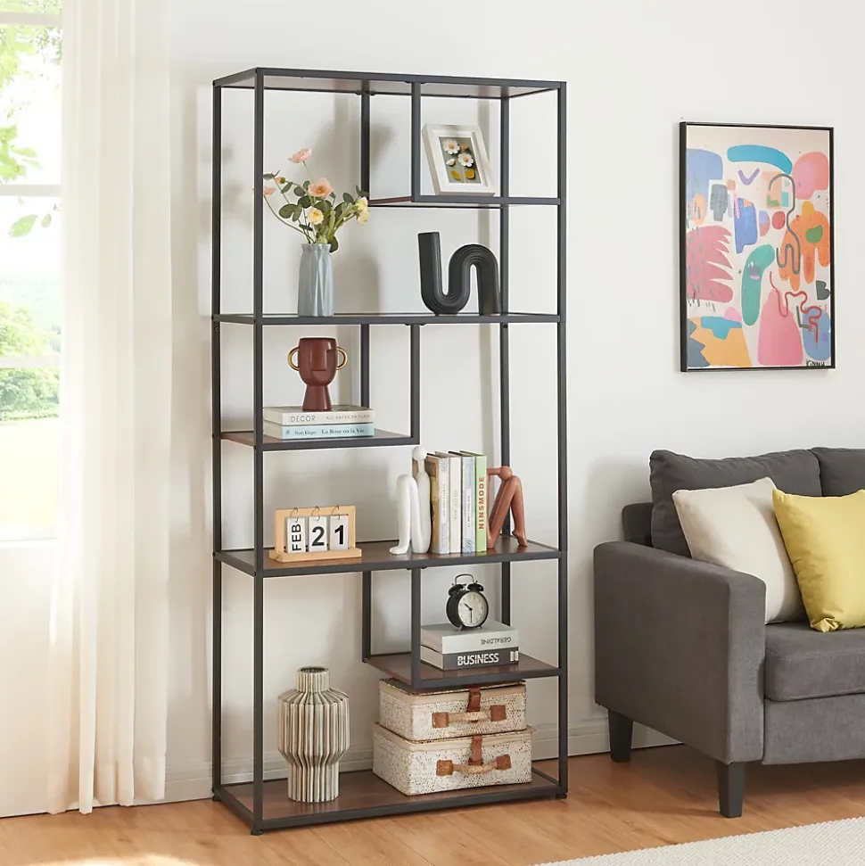 Étagère autoportante Oestre 180 x 83 x 34 cm noir effet noyer en.casa