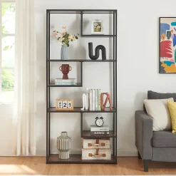 Étagère autoportante Oestre 180 x 83 x 34 cm noir effet noyer en.casa