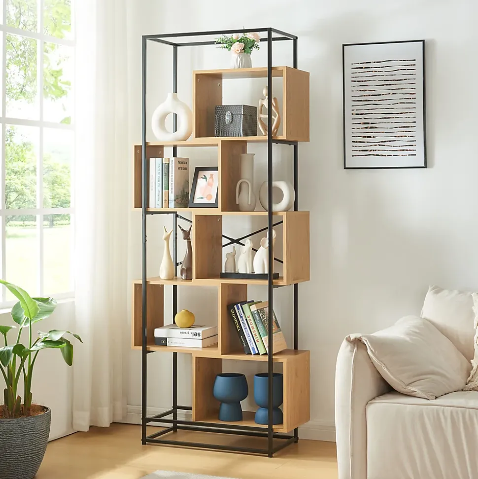 Étagère autoportante Rennebu acier 194 x 80 x 33 cm noir effet chêne en.casa