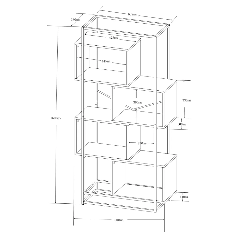 Étagère autoportante Rennebu acier 160 x 80 x 33 cm noir effet chêne en.casa