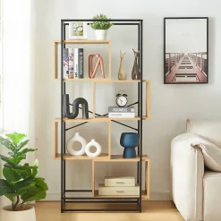 Étagère autoportante Rennebu acier 160 x 80 x 33 cm noir effet chêne en.casa
