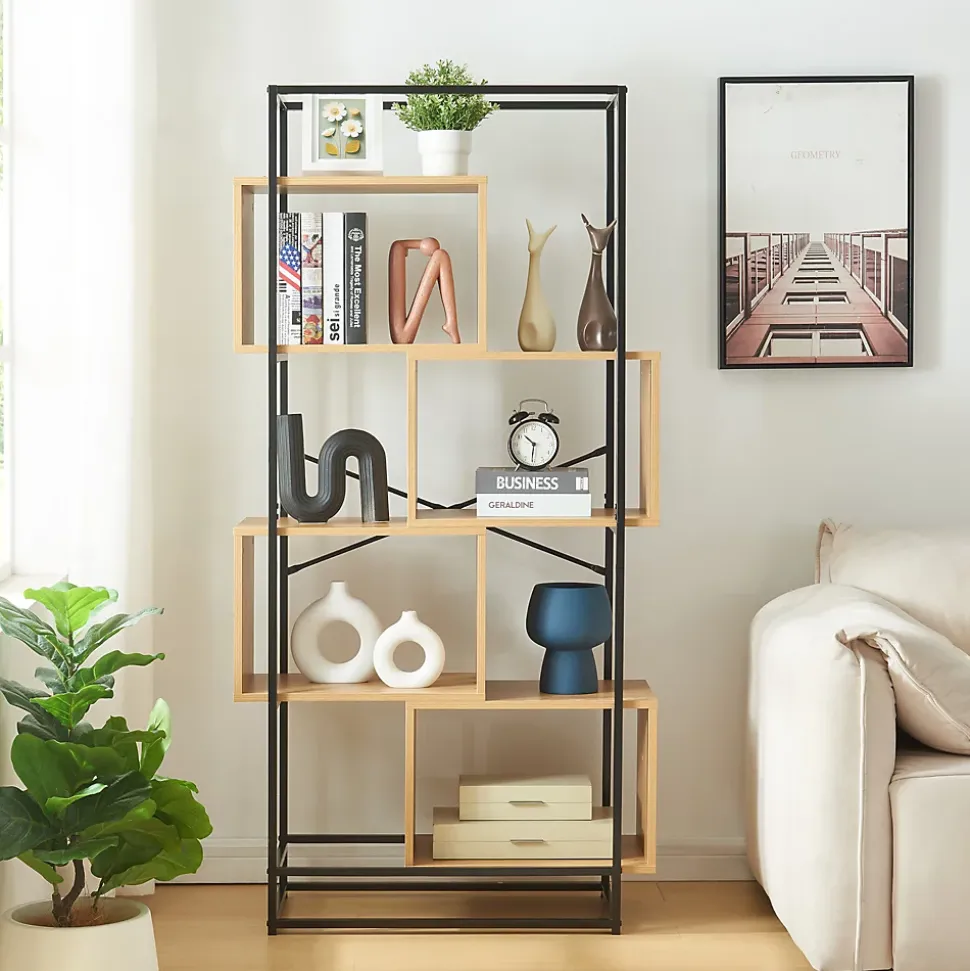 Étagère autoportante Rennebu acier 160 x 80 x 33 cm noir effet chêne en.casa