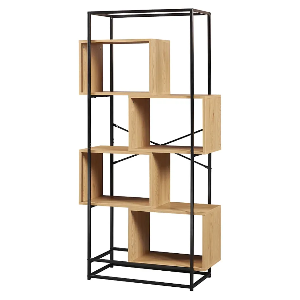 Étagère autoportante Rennebu acier 160 x 80 x 33 cm noir effet chêne en.casa