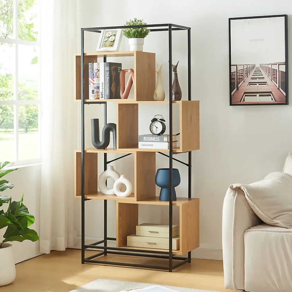 Étagère autoportante Rennebu acier 160 x 80 x 33 cm noir effet chêne en.casa