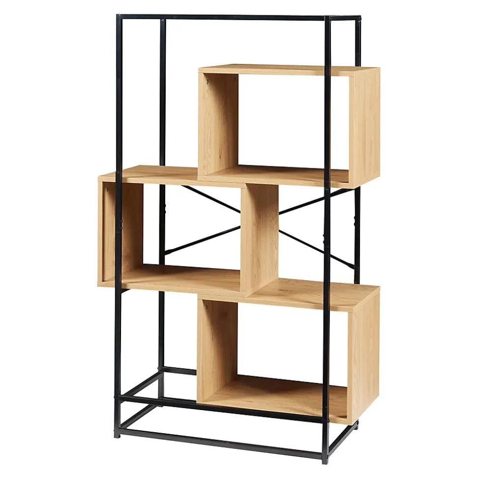 Étagère autoportante Rennebu acier 126 x 80 x 33 cm noir effet chêne en.casa