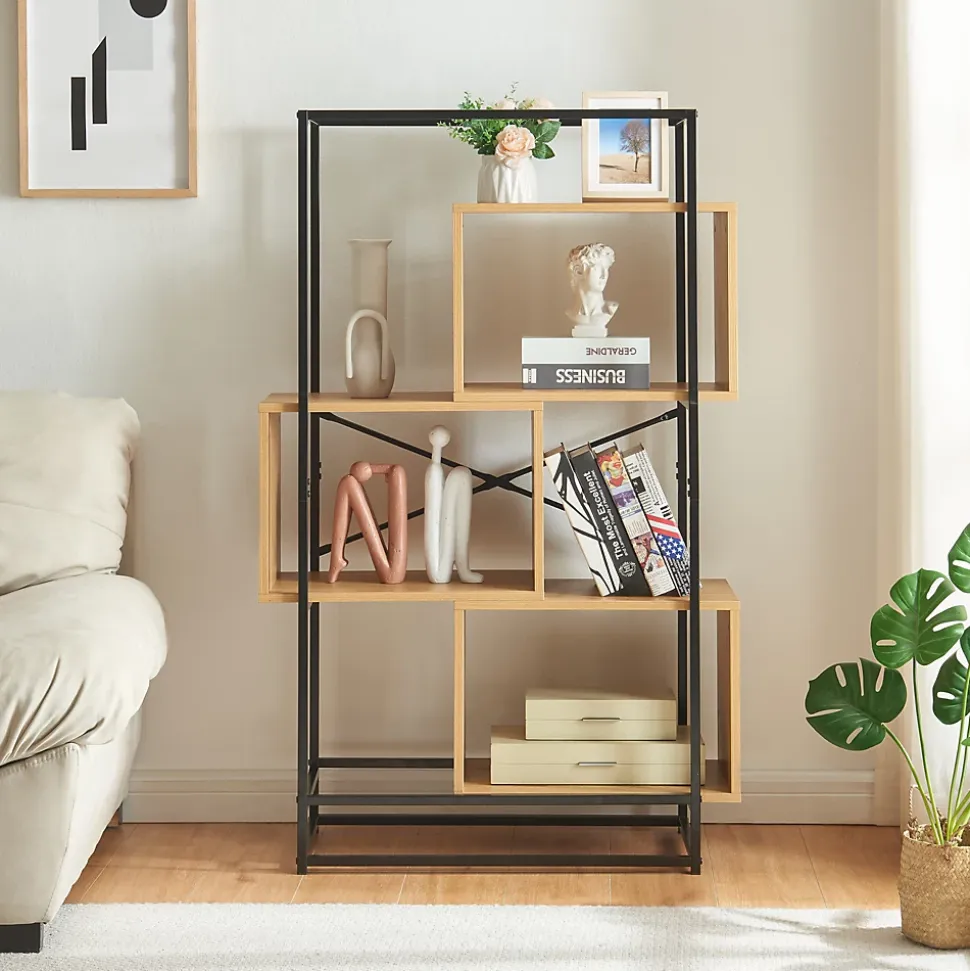 Étagère autoportante Rennebu acier 126 x 80 x 33 cm noir effet chêne en.casa