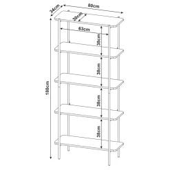 Étagère autoportante Samnanger 180 x 80 x 34 cm noir en.casa