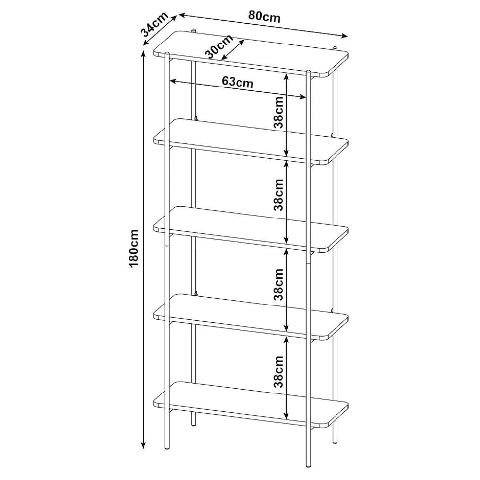 Étagère autoportante Samnanger 180 x 80 x 34 cm noir en.casa