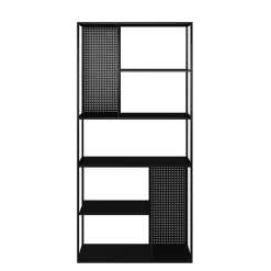 Étagère autoportante Vehmaa avec panneaux décoratifs acier 188 x 90 x 30 cm noir en.casa