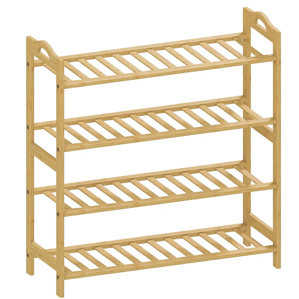 Étagère bambou style naturel - étagère à chaussures 4 niveaux - dim. 67,5 x 24,7 x 72 cm