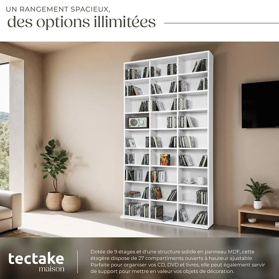 Étagère bibliothèque Christel 180 x 102 x 23,5cm aspect bois