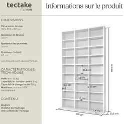 Étagère bibliothèque Christel 180 x 102 x 23,5cm aspect bois