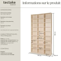 Étagère bibliothèque Christel 180 x 102 x 23,5cm aspect bois