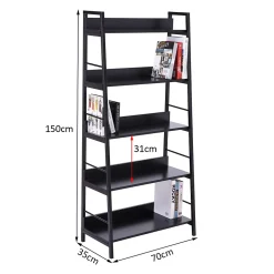 Étagère bibliothèque de rangement style industriel incliné 5 niveaux 70L x 35l x 150H cm noir