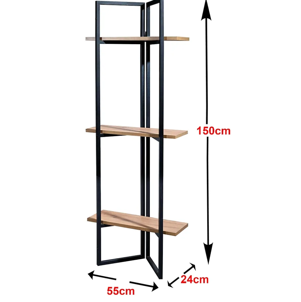 Étagère Bjerringbro à 3 niveaux 150 x 55 x 24 cm effet noyer noir en.casa