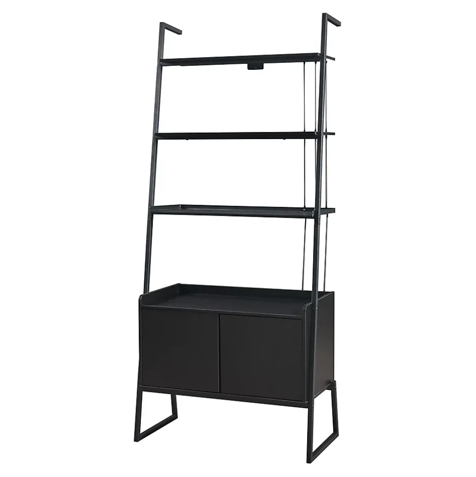Étagère échelle Storfjord avec armoire noir en.casa