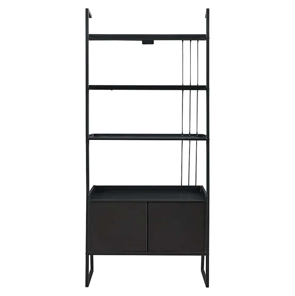 Étagère échelle Storfjord avec armoire noir en.casa
