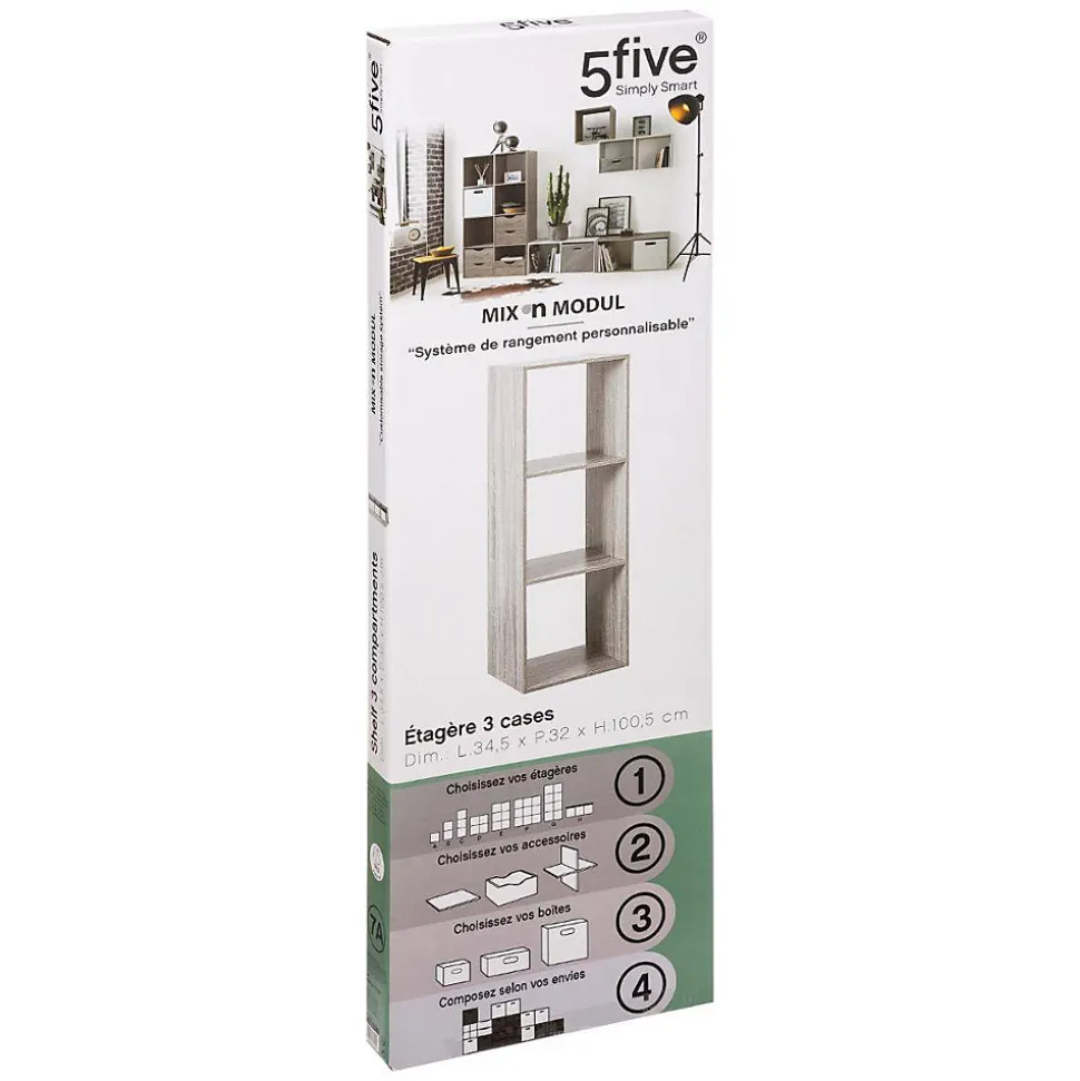 Étagère colonne 3 cases Effet chêne gris Mix N' Modul - 5Five