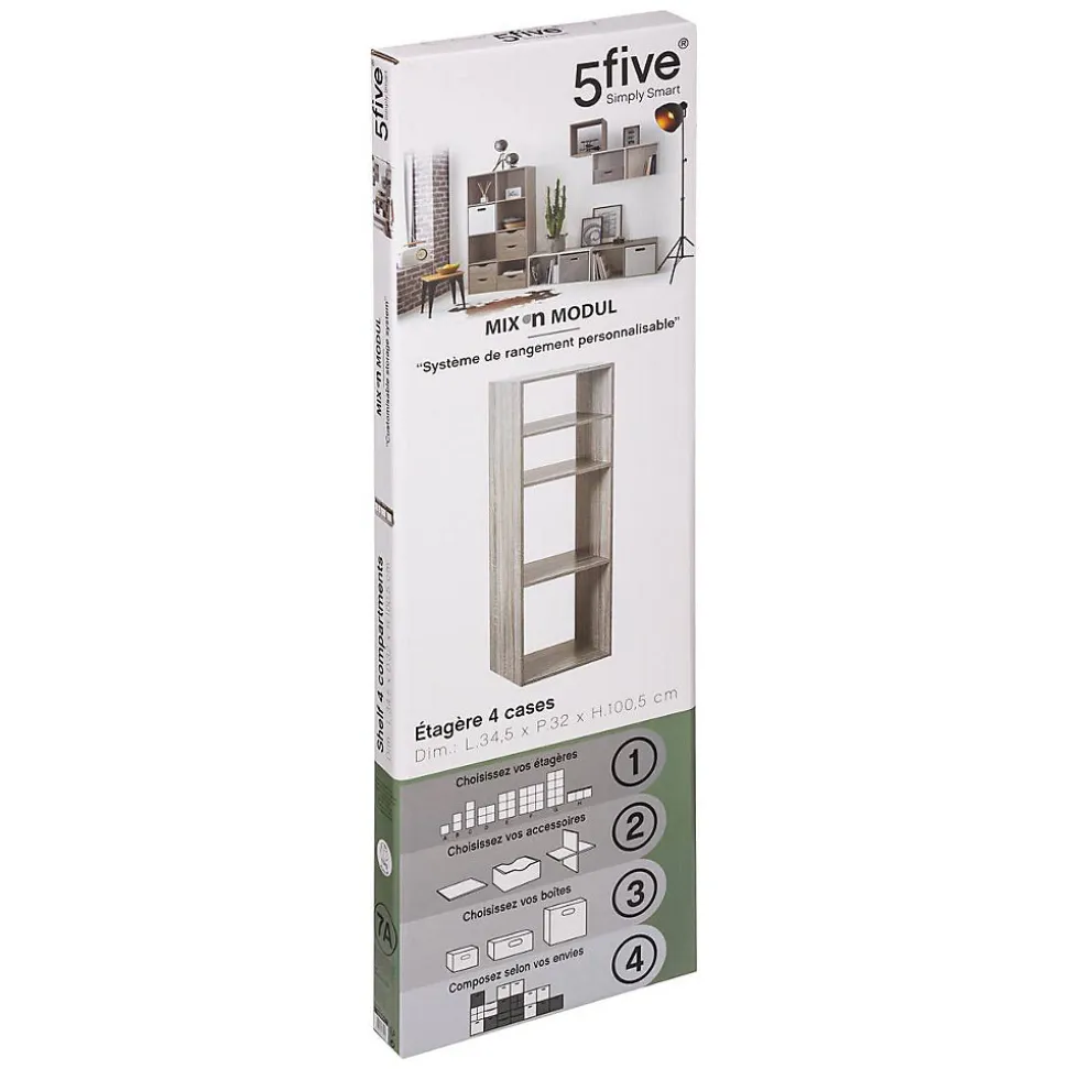 Étagère colonne 4 cases Effet chêne gris Mix N' Modul - 5Five