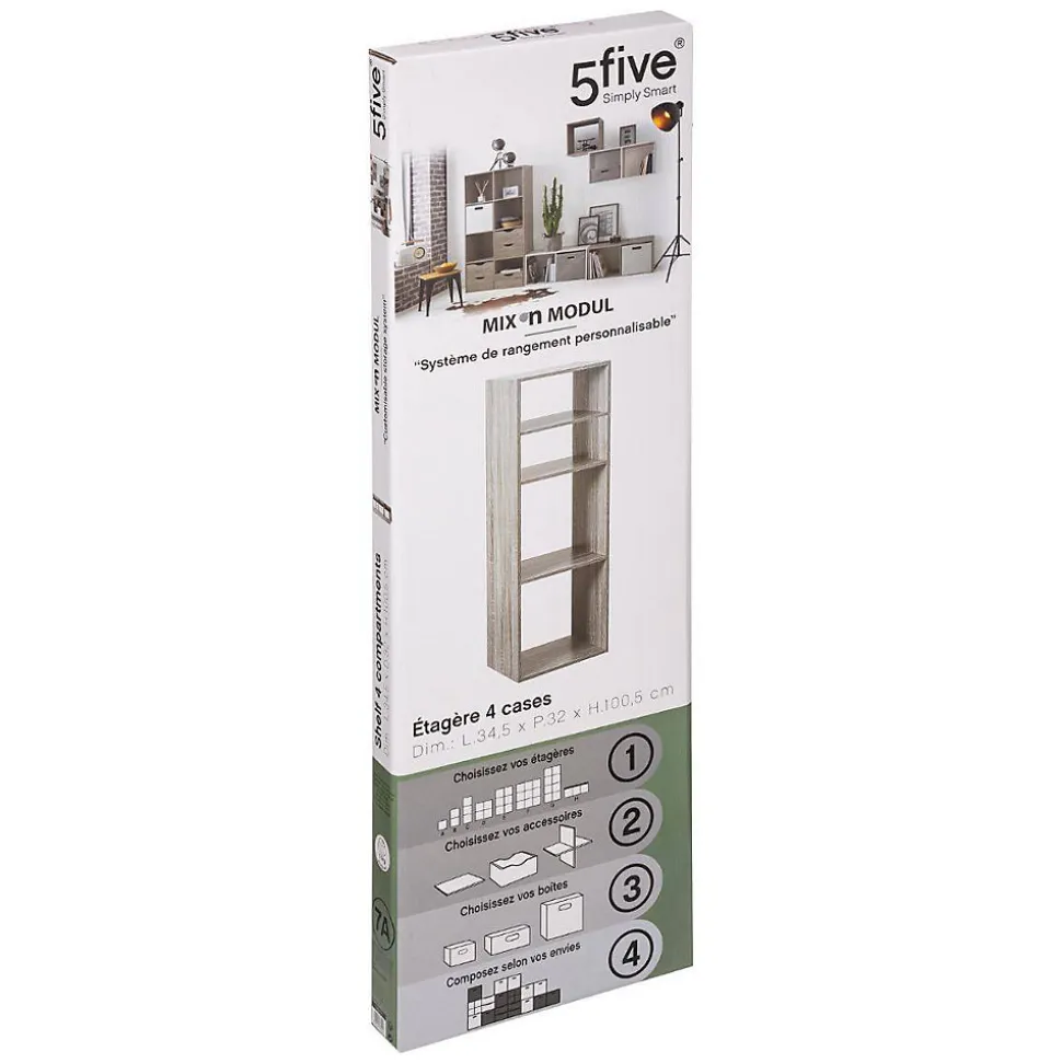 Étagère colonne 4 cases Effet chêne gris Mix N' Modul - 5Five
