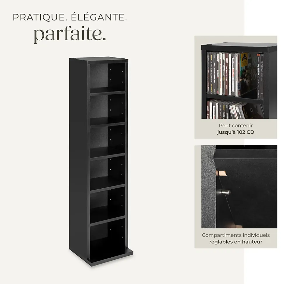 Étagère Colonne Meuble de Rangement 6 compartiments 90x21x20cm aspect bois