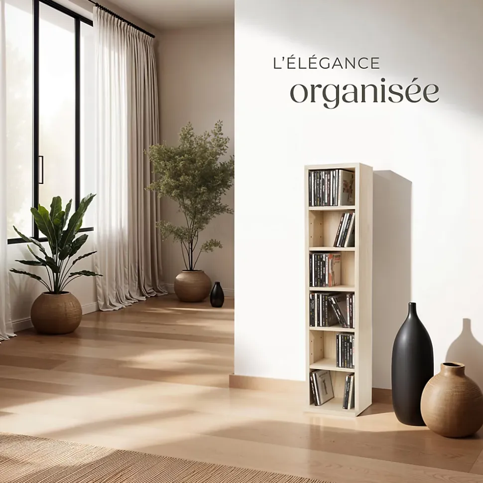 Étagère Colonne Meuble de Rangement 6 compartiments 90x21x20cm aspect bois