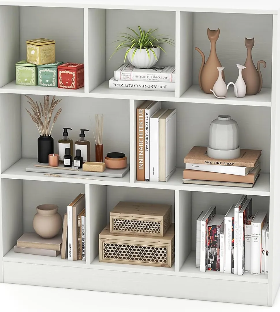 Étagère 8-Cube, 3 Niveaux avec Compartiments, 2 Kits Anti-basculement, Armoire pour Livres ,Jouets, 100 x 24 x 104 cm (Blanc)