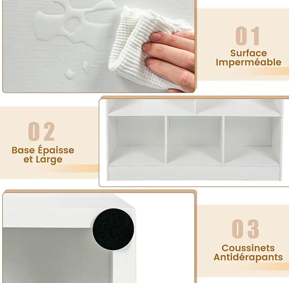 Étagère 8-Cube, 3 Niveaux avec Compartiments, 2 Kits Anti-basculement, Armoire pour Livres ,Jouets, 100 x 24 x 104 cm (Blanc)