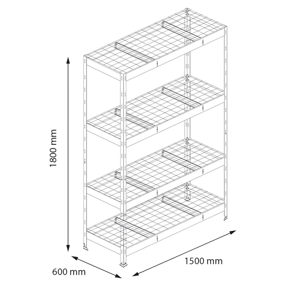 Étagère de garage en acier galvanisé H.180 x l.150 x P.60 cm